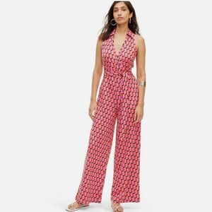BNWT DVF Collared Jumpsuit, Modern Geo Pink - Size Small